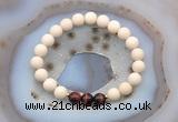 CGB6480 8mm round matte white fossil jasper & red tiger eye beaded bracelets