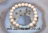 CGB6481 8mm round matte white fossil jasper & aquamarine beaded bracelets