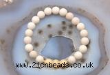 CGB6485 8mm round matte white fossil jasper & honey jade beaded bracelets