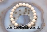 CGB6489 8mm round matte white fossil jasper & faceted hematite beaded bracelets