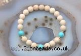 CGB6494 8mm round matte white fossil jasper & blue howlite beaded bracelets