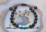 CGB6585 8mm round black lava & blue howlite adjustable bracelets