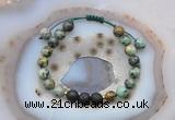 CGB6590 8mm round African turquoise & black lava adjustable bracelets