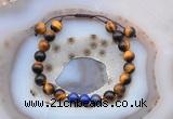 CGB6595 8mm round yellow tiger eye & lapis lazuli adjustable bracelets