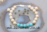 CGB6604 8mm round white fossil jasper & blue howlite adjustable bracelets