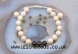 CGB6611 8mm round white fossil jasper & smoky quartz adjustable bracelets