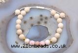 CGB6616 8mm round white fossil jasper & pink opal adjustable bracelets