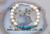 CGB6618 8mm round white fossil jasper & apatite adjustable bracelets