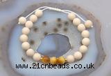 CGB6628 8mm round white fossil jasper & golden tiger eye adjustable bracelets