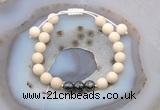 CGB6636 8mm round white fossil jasper & faceted hematite adjustable bracelets