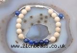 CGB6640 8mm round white fossil jasper & lapis lazuli adjustable bracelets