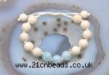 CGB6645 10mm round white fossil jasper & aquamarine adjustable bracelets