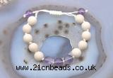 CGB6647 10mm round white fossil jasper & amethyst adjustable bracelets