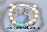 CGB6651 10mm round white fossil jasper & amazonite adjustable bracelets