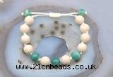 CGB6654 10mm round white fossil jasper & green banded agate adjustable bracelets