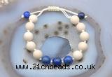 CGB6660 10mm round white fossil jasper & lapis lazuli adjustable bracelets