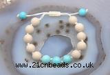 CGB6665 10mm round white fossil jasper & blue howlite adjustable bracelets