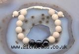 CGB6669 10mm round white fossil jasper & black banded agate adjustable bracelets