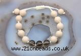 CGB6674 10mm round white fossil jasper & smoky quartz adjustable bracelets