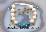 CGB6675 10mm round white fossil jasper & apatite adjustable bracelets