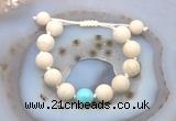 CGB6703 12mm round white fossil jasper & blue howlite adjustable bracelets