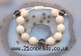 CGB6708 12mm round white fossil jasper & smoky quartz adjustable bracelets
