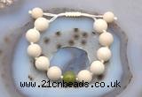 CGB6724 12mm round white fossil jasper & China jade adjustable bracelets