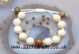 CGB6725 12mm round white fossil jasper & unakite adjustable bracelets