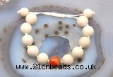 CGB6730 12mm round white fossil jasper & fire agate adjustable bracelets