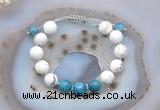 CGB6751 Hand-knotted 10mm round white howlite & apatite adjustable bracelets