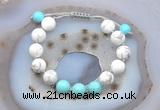 CGB6754 10mm round white howlite & blue howlite adjustable bracelets