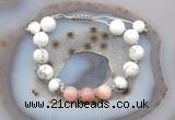 CGB6764 10mm round white howlite & pink opal adjustable bracelets