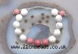 CGB6768 10mm round white howlite & pink wooden jasper adjustable bracelets