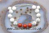 CGB6769 10mm round white howlite & red jasper adjustable bracelets