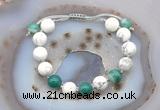 CGB6774 10mm round white howlite & green banded agate adjustable bracelets