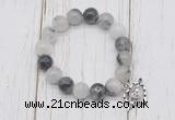 CGB6803 10mm, 12mm black rutilated quartz beaded bracelet with alloy pendant