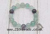 CGB6805 10mm, 12mm fluorite beaded bracelet with alloy pendant