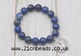 CGB6820 10mm, 12mm lapis lazuli beaded bracelet with alloy pendant