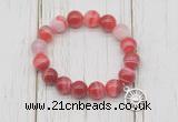 CGB6853 10mm, 12mm red banded agate beaded bracelet with alloy pendant