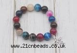 CGB6855 10mm, 12mm colorful banded agate beaded bracelet with alloy pendant