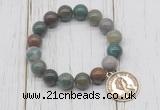 CGB6862 10mm, 12mm Indian agate beaded bracelet with alloy pendant