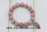 CGB6873 10mm, 12mm pink wooden jasper beaded bracelet with alloy pendant