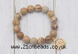 CGB6875 10mm, 12mm picture jasper beaded bracelet with alloy pendant