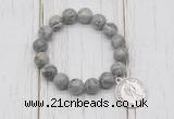 CGB6876 10mm, 12mm grey picture jasper beaded bracelet with alloy pendant