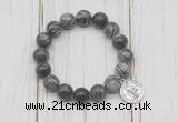 CGB6883 10mm, 12mm black water jasper beaded bracelet with alloy pendant