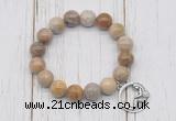 CGB6887 10mm, 12mm fossil coral beaded bracelet with alloy pendant