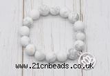 CGB6890 10mm, 12mm matte white howlite beaded bracelet with alloy pendant