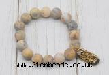 CGB6894 10mm, 12mm matte yellow crazy lace agate beaded bracelet with alloy pendant