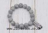 CGB6906 10mm, 12mm matte grey picture jasper beaded bracelet with alloy pendant