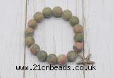 CGB6912 10mm, 12mm matte unakite beaded bracelet with alloy pendant